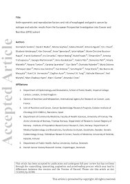 Pdf Anthropometric And Reproductive Factors And Risk Of Esophageal And Gastric Cancer By Subtype And Subsite Results From The European Prospective Investigation Into Cancer And Nutrition Epic Cohort