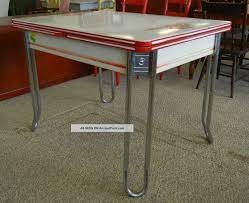 Red and white vintage table. Sale Red White Enamel Table C 1936 Deco Chrome Leaf Drawer Ingram Richardson Pa Vintage Kitchen Table Retro Kitchen Tables Vintage Kitchen