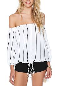 Black And White Striped Off The Shoulder Long Sleeve Top Black White Vertical Stripe Off Shoulder Casual Top Fashion Striped Chiffon Blouse Womens Trendy Tops