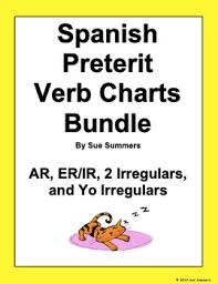 Spanish Preterit Verb Charts Bundle Ar Er Ir 2 Irregulars And Yo Irregulars