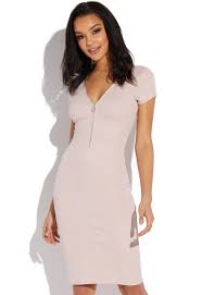 Shoedazzle Zip Ribbed Short Sleeve Dress Womens Dusty Pink Size L Short Sleeve Dresses Dresses Dresses With Sleeves