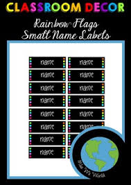 Classroom Decor Small Name Labels Rainbow Flags Editable