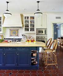 When browsing houzz or pinterest, you will see bold, deep blue paints such as our bleu for islands, bases, and wall cabinets in white or cream kitchens. Kitchen White Kitchen Traditional Kitchen Design Kitchen Colors
