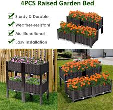 3' x 6' raised garden bed with hinged fencing. Buy Giantex Set Of 4 Raised Garden Bed Kits Plastic Elevated Garden Beds With Brackets For Flowers Vegetables Outdoor Indoor Planting Box Container For Garden Patio Balcony Restaurant Easy Assembly 4 Online