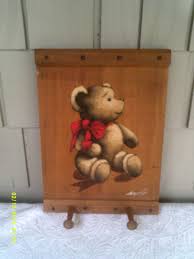 vintage wooden nursery wall rack hooks with teddy bear made in pa by langelier studio baby room wall baby hat rack baby room wall baby hat rack wall racks