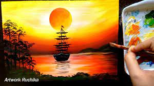 In this acrylic painting tutorial we will go step by step to learn how to paint a sailboat with a sunset over the ocean. Sailboat Sunset Seascape Acrylic Painting For Beginners Youtube Sunset Painting Sunrise Painting Sailboat Painting