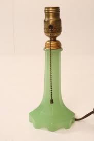 Vintage Jadite Houzex Glass Table Lamp Green Art Deco Mid Century 40s Jadeite Lamp Vintage Lamps Glass Table Lamp