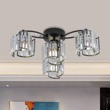 Led flush mount ceiling light fixtures come in many different styles from frosted, glass fixtures to crystal flush mount lights that seamlessly blend with the decor to refined, metal lights that add a cool, modern touch. Black 4 6 Bulbs Close To Ceiling Lamp Modernist Crystal Prism Floral Semi Flush Mount Chandelier Beautifulhalo Com