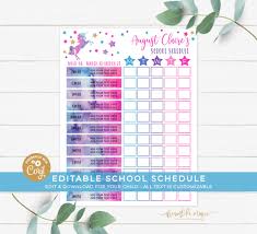 Unicorn Magical Editable Home School Schedule Daily Routine Homework Chart Template Planner Daily Subject Ch School Schedule Homeschool Schedule Homework Chart