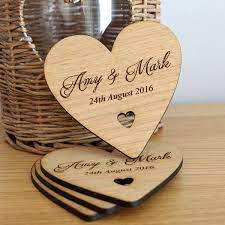 Personalised Heart Shaped Wedding Table Coasters Unique Wooden Favour Placecards Wedding Table Coasters Wedding Gifts For Guests Heart Shape Wedding