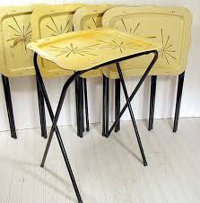 Vintage Metal Tray Tables Set Of 5 Retro Atomic Black Yellow Stars Design On Ivory Collection Boho Bistro Service Vintage Metal Trays Vintage Tv Trays Vintage Furniture