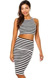 Black And White Crop Top And Skirt Set The Other Stripes Set Pencil Skirt White Crop Top Skirt Set Skirts