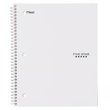 Five Star 1 Subject Wide Ruled Solid Spiral Notebook Color Will Vary Wide Ruled Five Star Notebook Spiral Notebook
