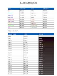 html color code chart template 4 free templates in pdf