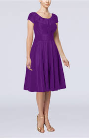 Dark Purple Guest Dress Simple A Line Scoop Short Sleeve Taffeta Knee Length Short Wedding Bjsbridal Bridesmaid Dresses With Sleeves Guest Dresses Cheap Bridesmaid Dresses