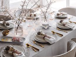 Image Of A Christmas Dining Setting With Golden Cutleries And Decorated Table With Flowers Christmas Dining Setting Decor Home Decor