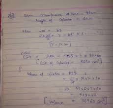 What is the formula for calculating the volume of a cylinder? The Circumference Of The Base Of A Cylinder Is 88cm And Its Height Is 60cm Find The Volume Of The Cylinder And Its Curved Surface Area