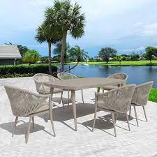 7pc Outdoor Aluminum Rope Dining Set Brown Nuu Garden In 2021 Patio Dining Set Outdoor Dining Furniture Outdoor Dining
