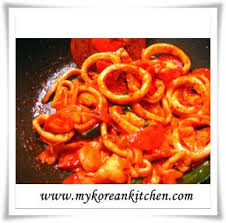 Stir Fried Calamari Rings On Rice Ojingeo Deopbap My Korean Kitchen Rice Bowls Recipes Recipes Fried Calamari