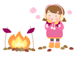たき火と焼き芋を食べる子供のイラスト | イラスト無料・かわいいテンプレート