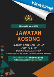Pekerja sambilan harian jawatan kosong dewan bandaraya kuala lumpur julai 2018 jawatan kosong kerajaan dan swasta 2018 menampilkan jawatan kosong dewan bandaraya kuala lumpur julai 2018. Motac On Twitter Iklan Jawatan Kosong Kementerian Pelancongan Seni Budaya Mempelawa Warganegara Malaysia Yang Berkelayakan Dan Berminat Untuk Membuat Permohonan Bagi Mengisi Kekosongan Jawatan Yang Ditawarkan Seperti Berikut 1 Pekerja