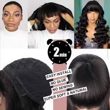 Here's another genuinely original new way to style long hair! Buy Short Human Hair Wig With Bangs Brazilian Bob Loose Deep Wave Virgin Human Hair Wig For Black White Women Short Loose Deep Wave Bob Wigs With Bangs Natural Black Wigs With