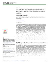 A creative cover letter can make your job application stand out from the rest of your competition. Pdf Ten Simple Rules For Writing A Cover Letter To Accompany A Job Application For An Academic Position