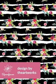Black And White Stripes With Flowers Background Colorful Fabrics Digitally Printed By Spoonflower Flirty Floral Stripes Black Floral Stripe Painted Bags Hand Painted Flowers