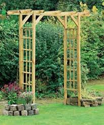 Wooden Garden Arch Use This As A Support For My Bamboo Shade Garden Arch Garden Arches Outdoor Yard Ideas