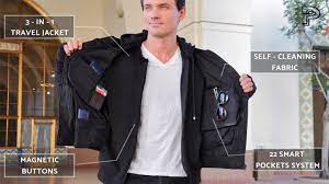 The Coolest 3 In 1 Travel Jacket With Self Cleaning Nano Technology Fabric With The World S First Smart Pocket System Travel Jacket Jackets Smart Pocket