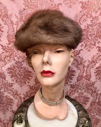 Vtg 1960s PASTEL MINK Fur Collar & Toque Hat