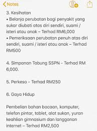 (ii) pembelian komputer peribadi, telefon pintar atau tablet untuk diri sendiri bagi jenis basikal bermotor) dan bayaran keahlian gimnasium untuk diri sendiri, suami / isteri atau. Cukai