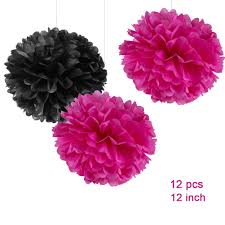 6 rose gold and blush pink paper butterflies; Weven 12 Hot Pink Black Tissue Pom Poms Kit Diy Hanging Paper Flowers For Party Decoration Pack Of 12 Buy Online In Bahamas At Bahamas Desertcart Com Productid 133844215