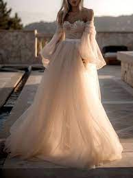 Solid Color Mesh Wrapped Chest Puff Sleeve Wedding Dress In 2021 Evening Dresses For Weddings Wedding Dresses Cinderella Linen Wedding Dress