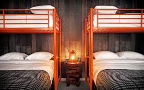 Ski Bunk Beds Dormitory Style Living In Basecamp Hotel South Lake Tahoe Single Beds Above Queen Beds Orange Metal Frame Bun Modern Bunk Beds Bunk Beds Home