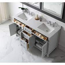 Lexora 60 dark grey double vanity, cultured marble top, white square sink an. Tahoe 60 In Vanity In Dove Grey With White Cultured Marble Top And Mirror Overstock 14290297