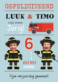 Verjaardagskaart Tweeling Brandweer En Eigen Kaartje2go