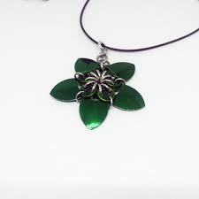 Dragon Scale Flower Star Pendant Green Flower Necklace Dragon Jewelry Flower Jewellery Chain Maille Jewelry