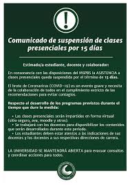 Las clases en el segundo semestre se hicieron de manera virtual en la mayorãa de universidades, aunque se permitiã³ la presencialidad en los laboratorios. Universidad Columbia Comunicado De Suspension De Clases Presenciales Por 15 Dias La Universidad Columbia Del Paraguay En Congruencia Con Las Medidas Tomadas Por El Gobierno Nacional Y El Mspbs Para