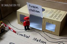 Train Tracks Small World in a Cardboard Box - The Imagination Tree