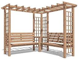 We offer free site inspections to work out your perfect size so submit an enquiry to receive a detailed quote. Dunster House Wooden Pergola Arbour Garden Arch Corner Bench Trellis Seating With Armrests And Mini Corner Table Gerlinde Amazon Co Uk Garden Outdoors