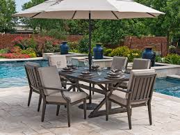 Outdoor Patio Monaco Weathered Teak Aluminum 7 Pc Cast Ash Cushion Dining Set With 84 X 44 In Dining Table 7084774 Weathered Teak Patio Outdoor Patio