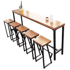 American Bar Table Solid Wood Bar Restaurant Bar Cafe High Stool Chair Combination Against Wall Long High Table Wood Bar Table Home Bar Furniture Bar Table