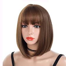 Black Bob Wig With Bangs Amazon Amazon Com Short Bob Wig Women S Ladies Full Head Straight Brown Wigs For Halloween Costume Cosplay Party And D Short Wavy Hair Short Bob Wigs Wig Hairstyles