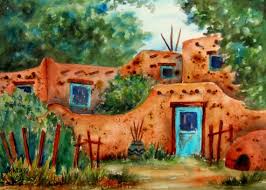 Santa Fe Adobe Watercolor Painting By Colorado Artist Martha Etsy Painting Taos Art Southwest Art