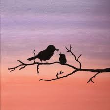 Bird On Branch Silhouette Tattoo Bird Silhouette Painting Branch Feeding Baby Bird Sunset Birds Painting On Canvas Silhouette Painting Bird Silhouette Sunset Canvas Painting