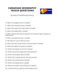 Aug 04, 2017 · can you answer these 20 canadian trivia questions? Canadian Geography Trivia Questions Trivia Champ