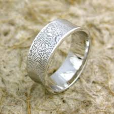 Concave Finger Print Ring In 14k White Gold With Cool Matte Etsy Fingerprint Wedding Bands Fingerprint Wedding Wedding Bands