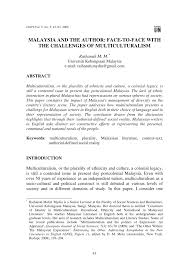 Pdf Malaysia And The Author Face To Face With The Challenges Of Multiculturalism