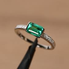 Lab Emerald Ring Engagement Ring Sterling Silver Emerald Etsy In 2020 Emerald Engagement Ring Silver Rings Handmade Silver Ring Designs